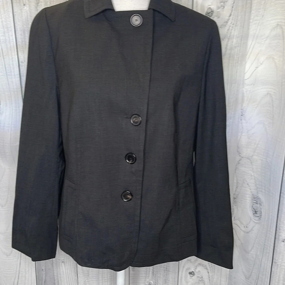 Akris Punto Blazer Jacket Wool Blend Lined Boxy Black Sz 14